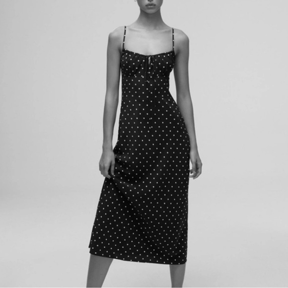Realisation Par x Claudia Schiffer The Carolin black silk polka dot midi dress - Picture 3 of 9